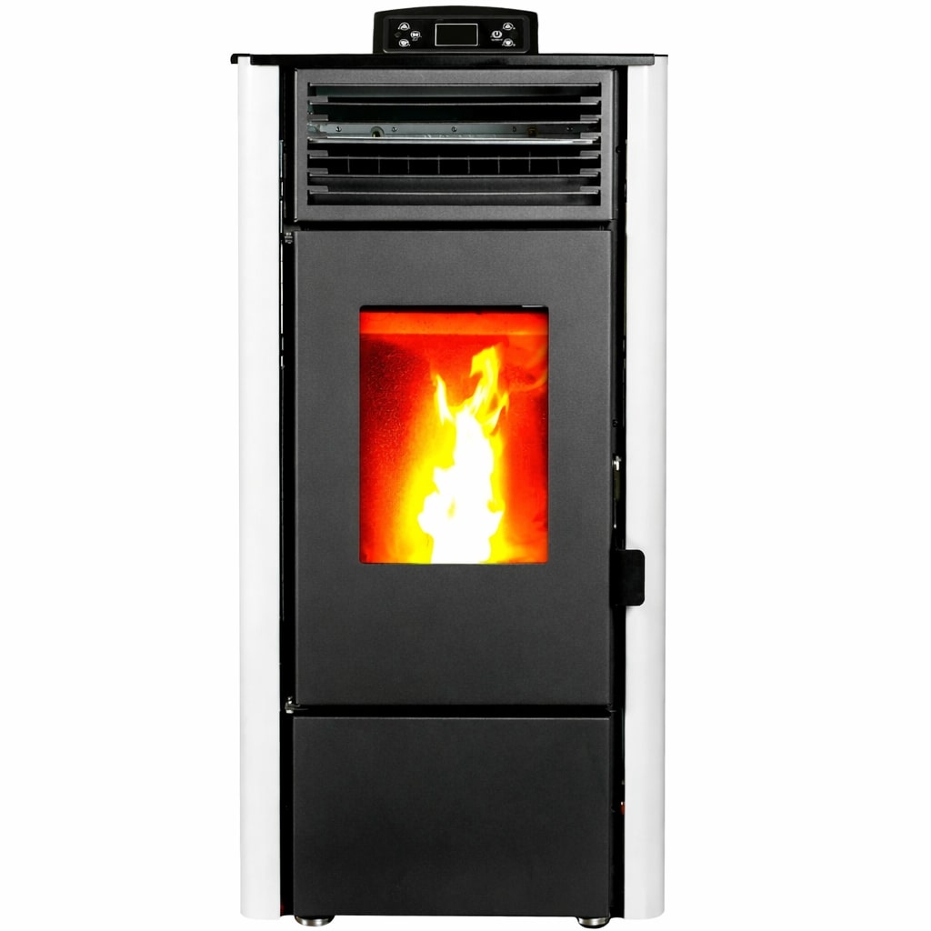 Estufa de pellets Lugo002 Blanco 8,1 kW – Rendimiento excepcional 93,8% hasta 150 m²