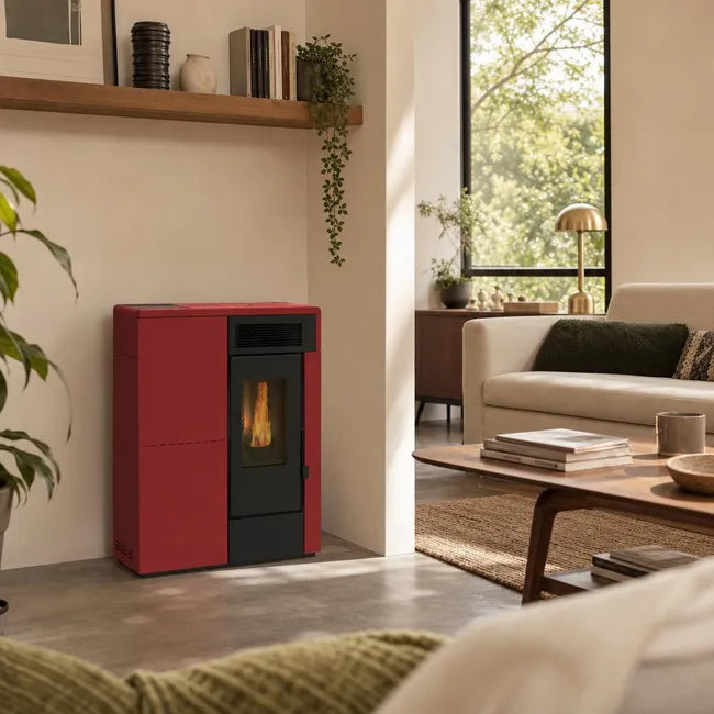 Estufa de pellets canalizable de pasillo NERTHUS 14 kW Muspel distribución de calor a múltiples estancias, diseño compacto + Wi-Fi