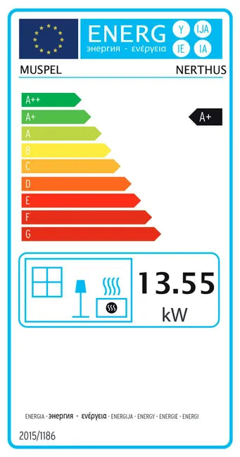 Estufa de pellets canalizable de pasillo NERTHUS 14 kW Muspel distribución de calor a múltiples estancias, diseño compacto + Wi-Fi