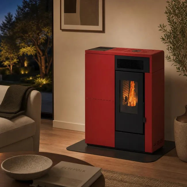 Estufa de pellets canalizable de pasillo NERTHUS 14 kW Muspel distribución de calor a múltiples estancias, diseño compacto + Wi-Fi